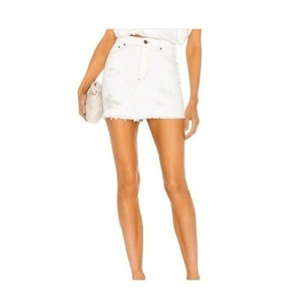 SER.O.YA Arizona Jean Skirt White Denim 100% Cotton Raw Hem 24